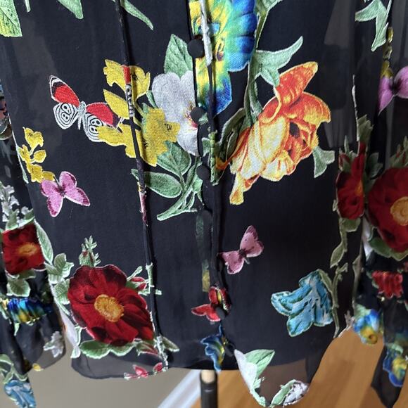 New Alice + Olivia Floral tie long Sleeve Blouse In Black Multi sz S New tie - Picture 11 of 16